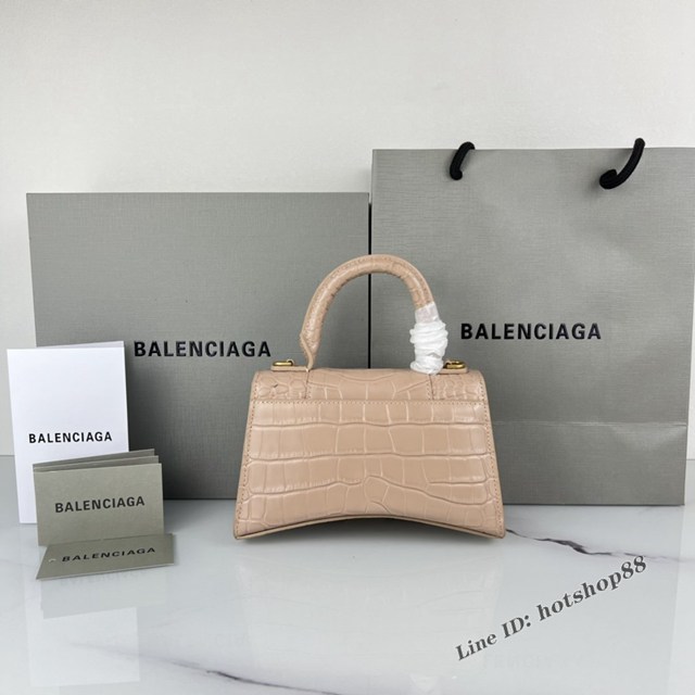 Balenciaga專櫃爆款裸粉鱷魚紋金扣手提女包 巴黎世家原廠xs號Hourglass沙漏包 款號：8896 fyj1192